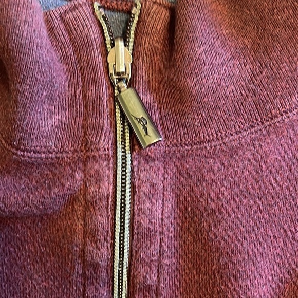 Tommy Bahamas reversible heavy weight 1/4 zip sweater in faded maroon & blue - Picture 6 of 9